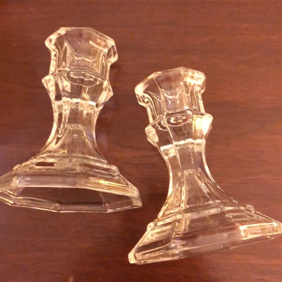 VINTAGE OCTAGON CLEAR GLASS 4” CANDLESTICK HOLDERS EXCELLENT CONDITION - #311 - Picture 7 of 7